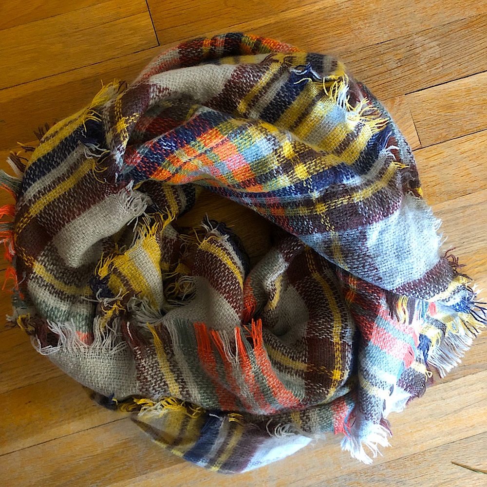 Square plaid blanket scarf in gray and bright colours